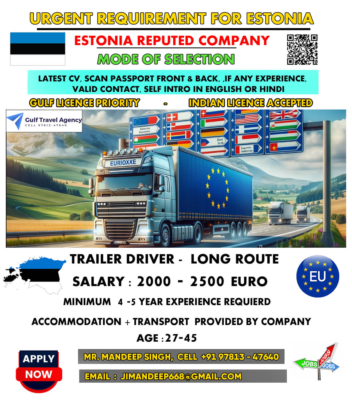 HEAVY DRIVER FOR EUROPE ESTONIA SCHENGEN COUNTRY