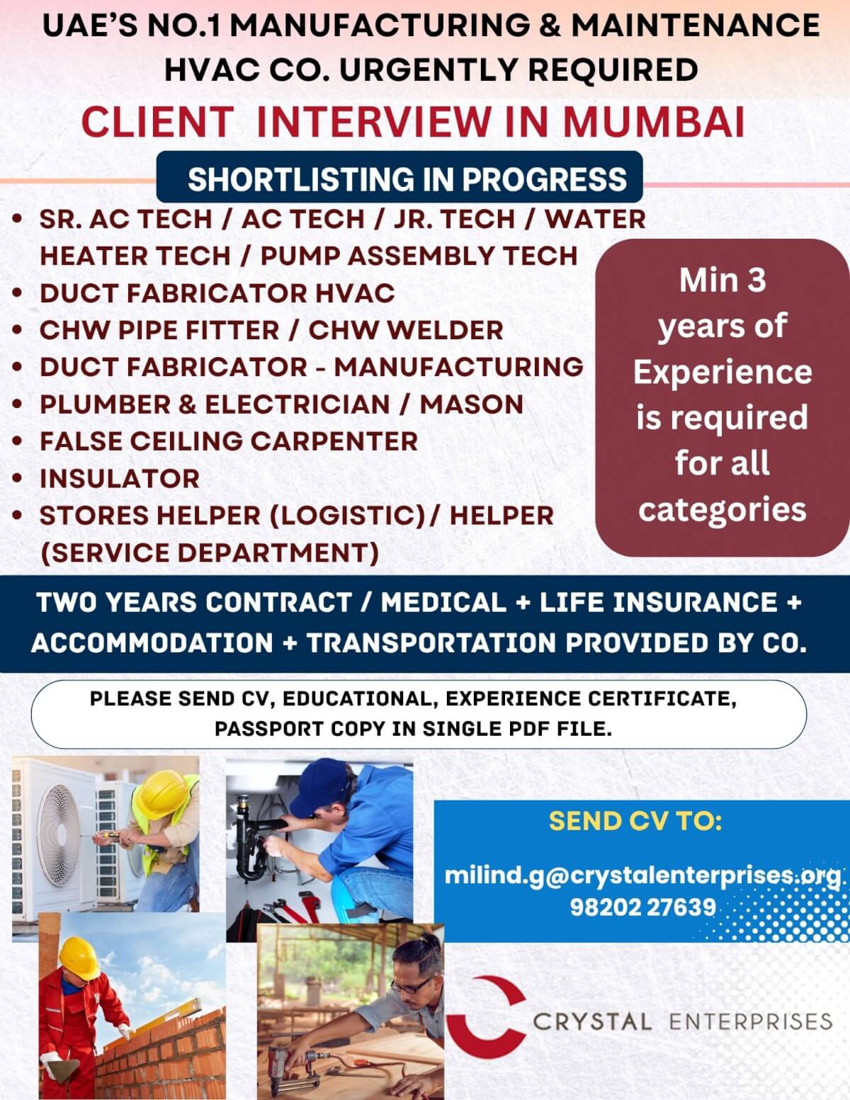 UAE’s NO.1 MANUFACTURING & MAINTENANCE HVAC CO. URGENTLY REQUIRED