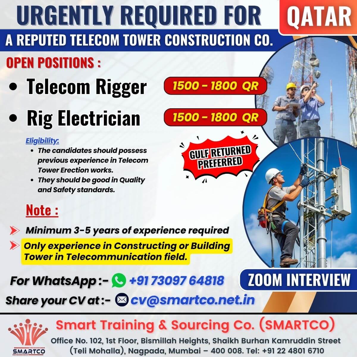 ZOOM INTERVIEW FOR QATAR - A TOWER CONSTRUCTION COMPANY