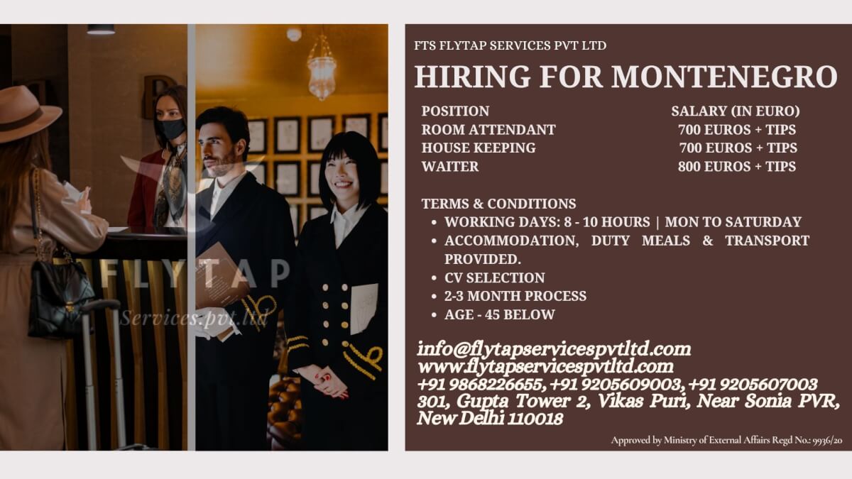 FTS Flytap Services Pvt Ltd – Hiring for Hospitality Positions in MONTENEGRO (Europe)