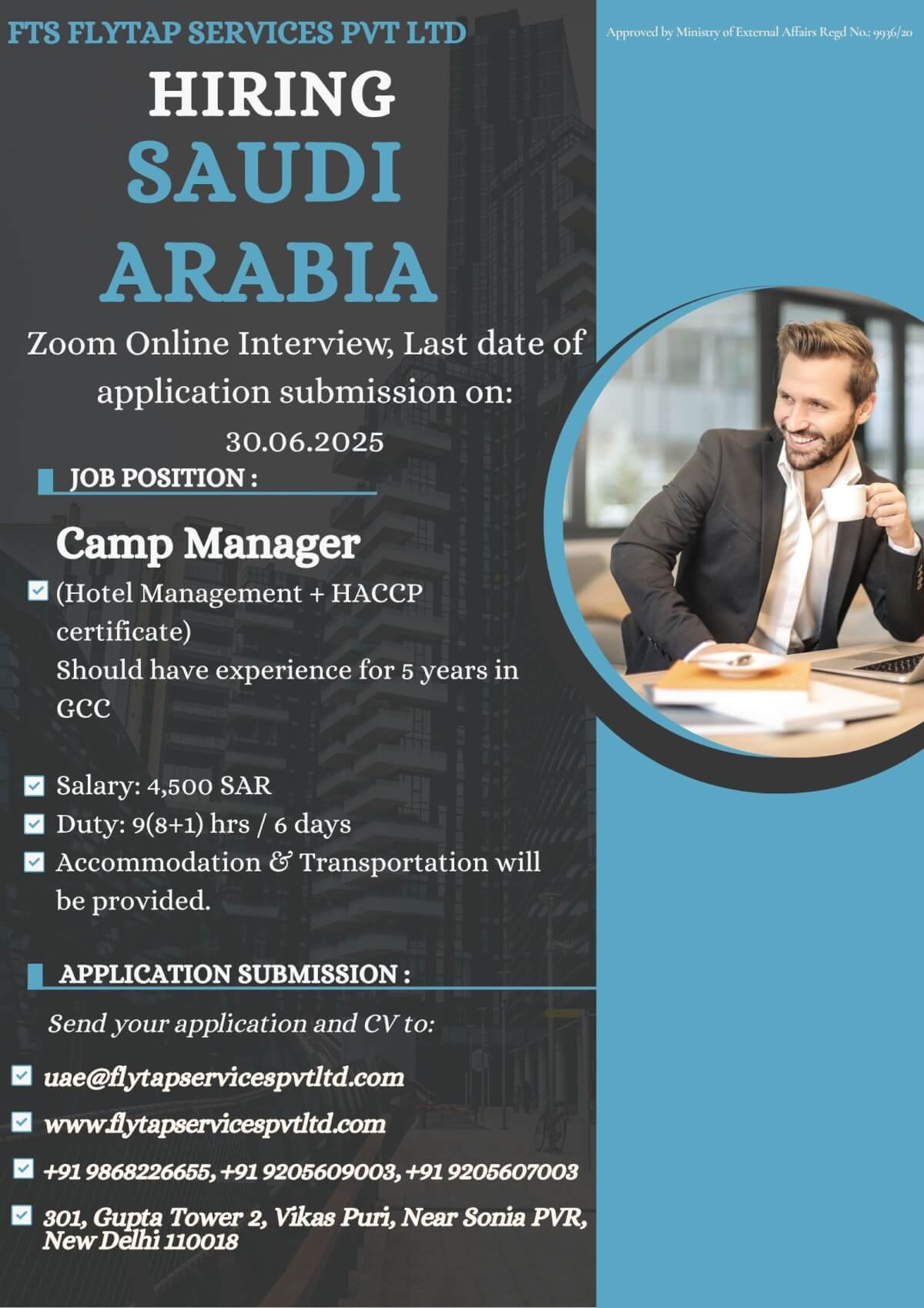 Hiring Camp Manager – Saudi Arabia | FTS Flytap Services Pvt Ltd