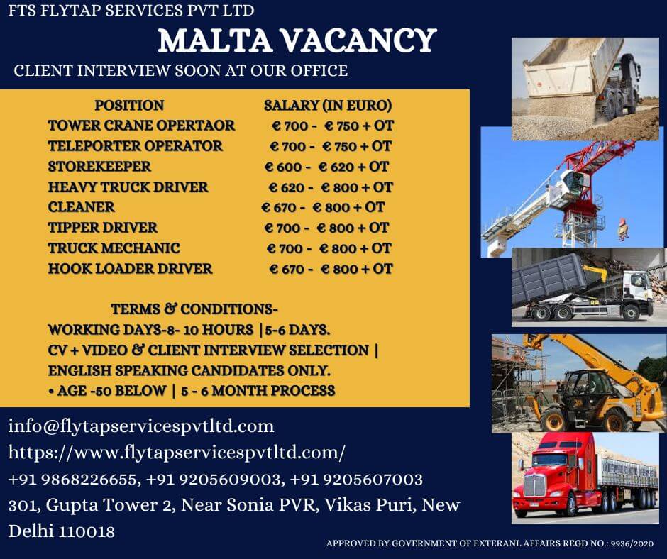 Urgent Hiring for Malta ?? | Operator & Driver Vacancies | Interview Soon at Our Office | Apply Now!