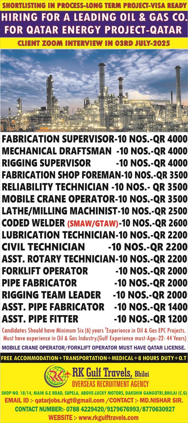 URGENTLY REQUIRED FOR A LEADING OIL & GAS CO. - QATAR