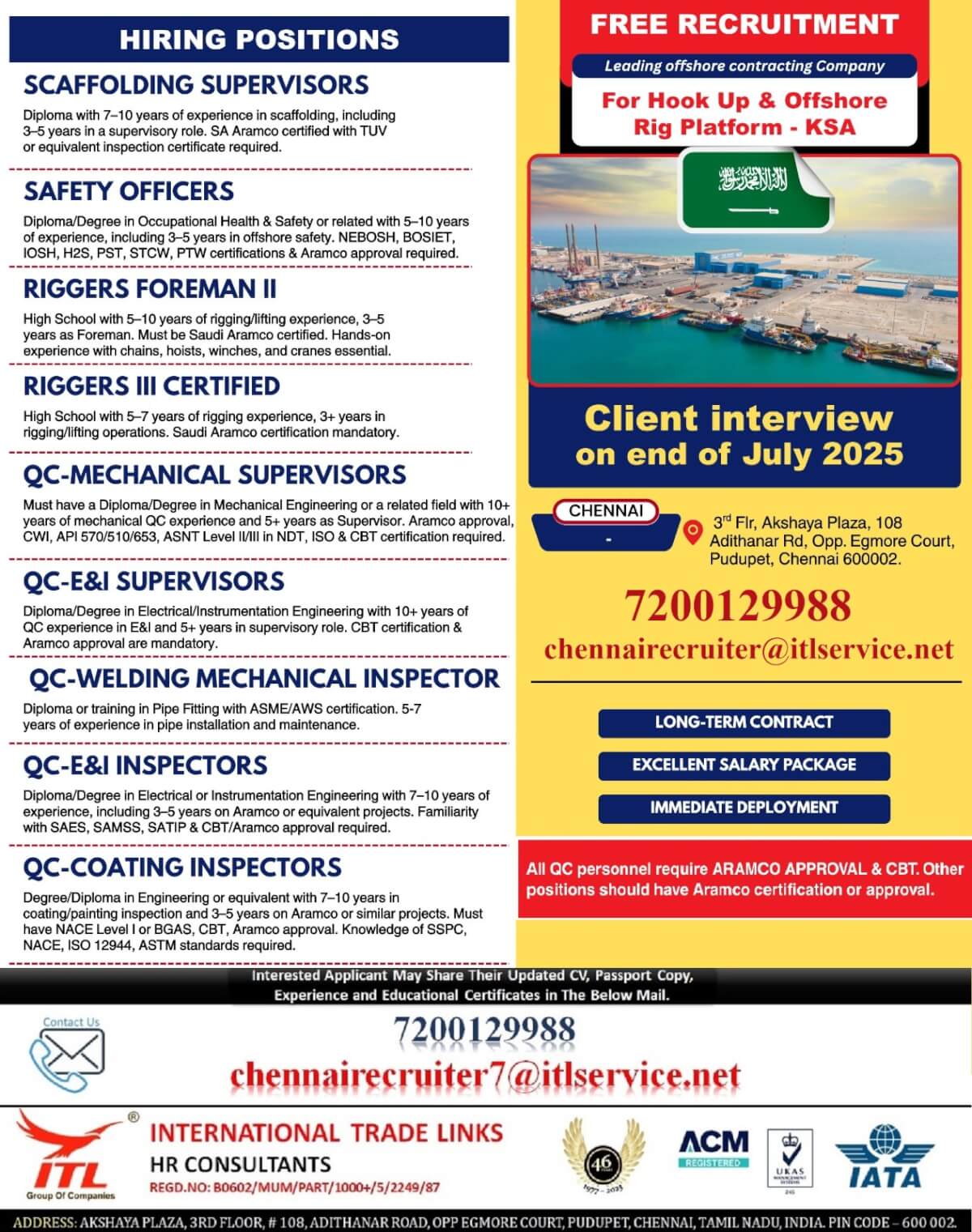 Aramco approval candidates required