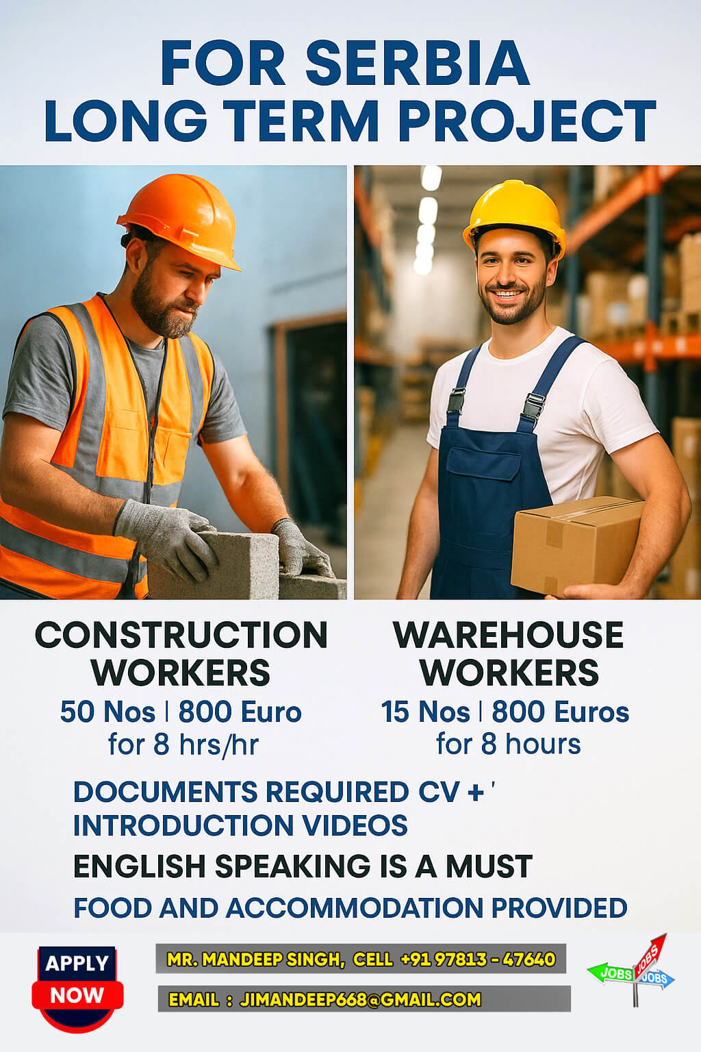 WARHOUSE WORKER & CONSTRUCTION WORKER FOR SERBIA