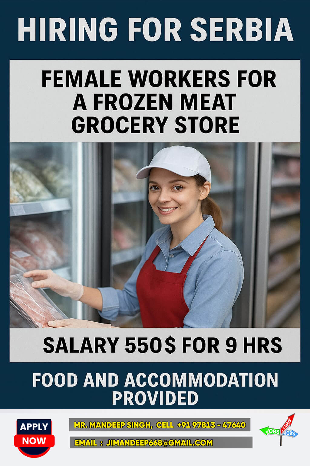 FEMALE WORKER FOR SERBIA GROCERY STORE FROZEN MEAT