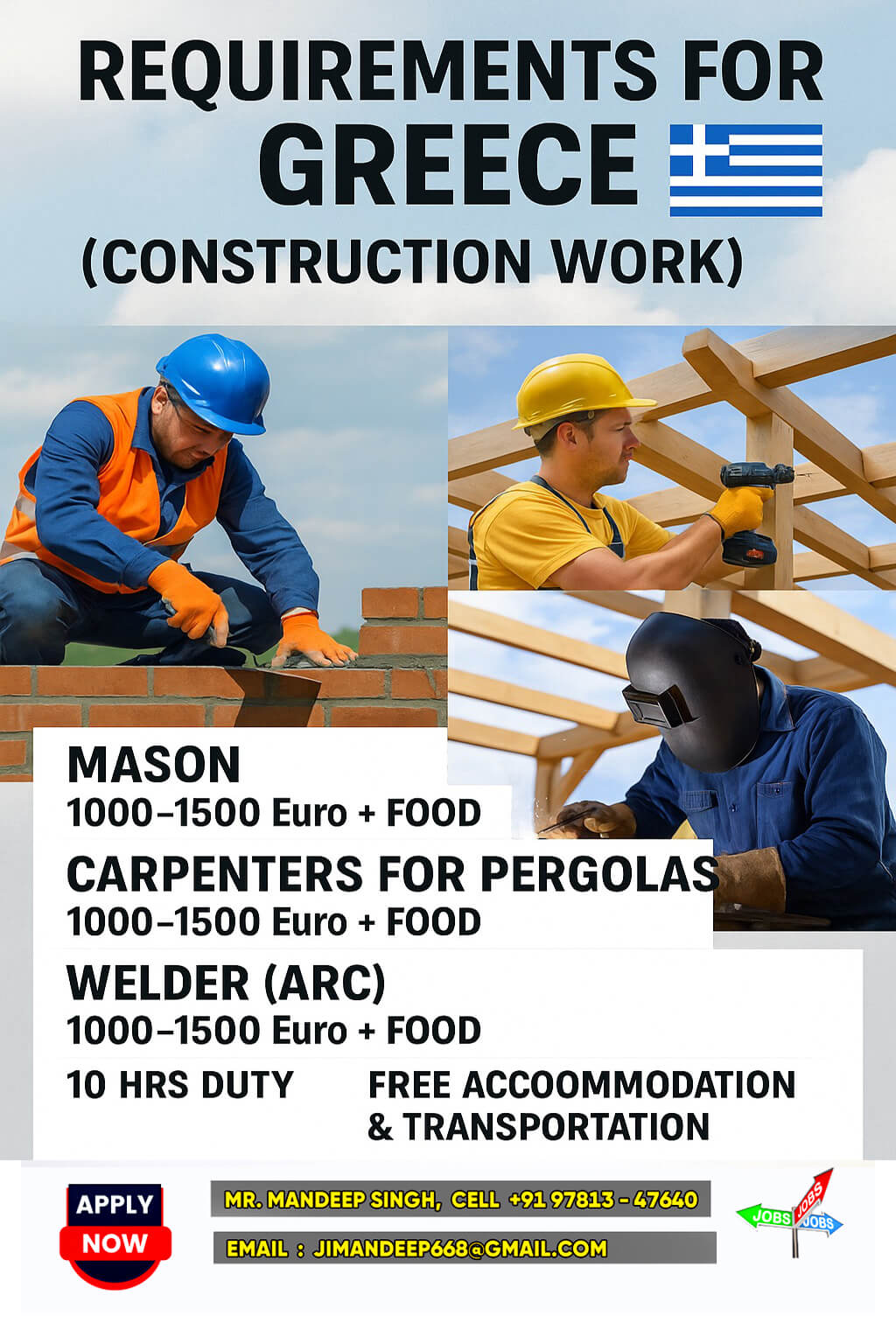 mason,carpenter & welder for grece