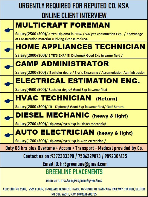 URGENTLY REQUIRED FOR REPUTED COMPANY KSA