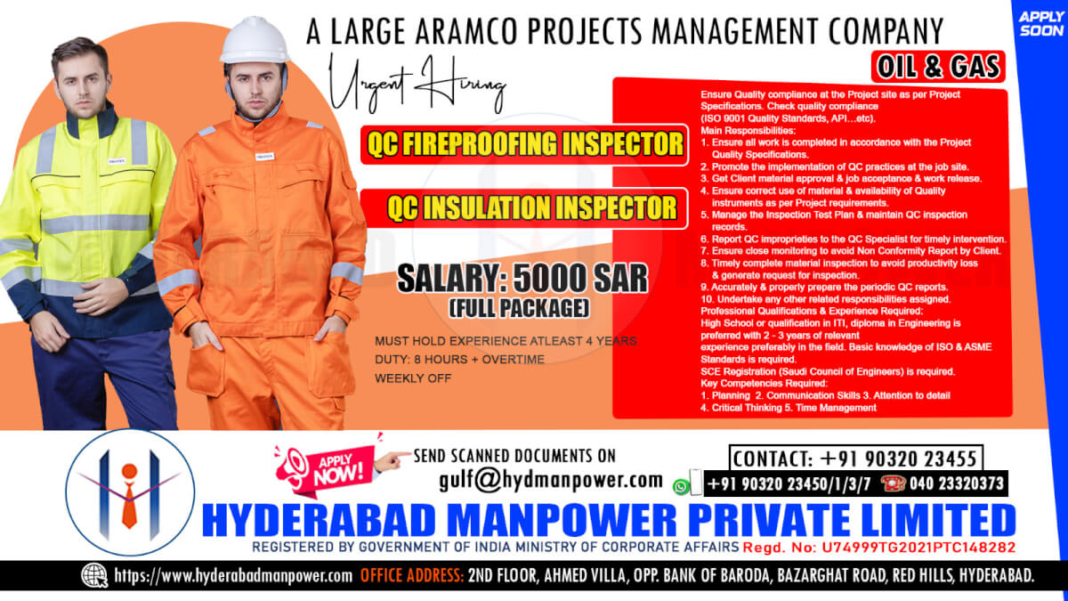 Hiring for Aramco - Saudi Arabia