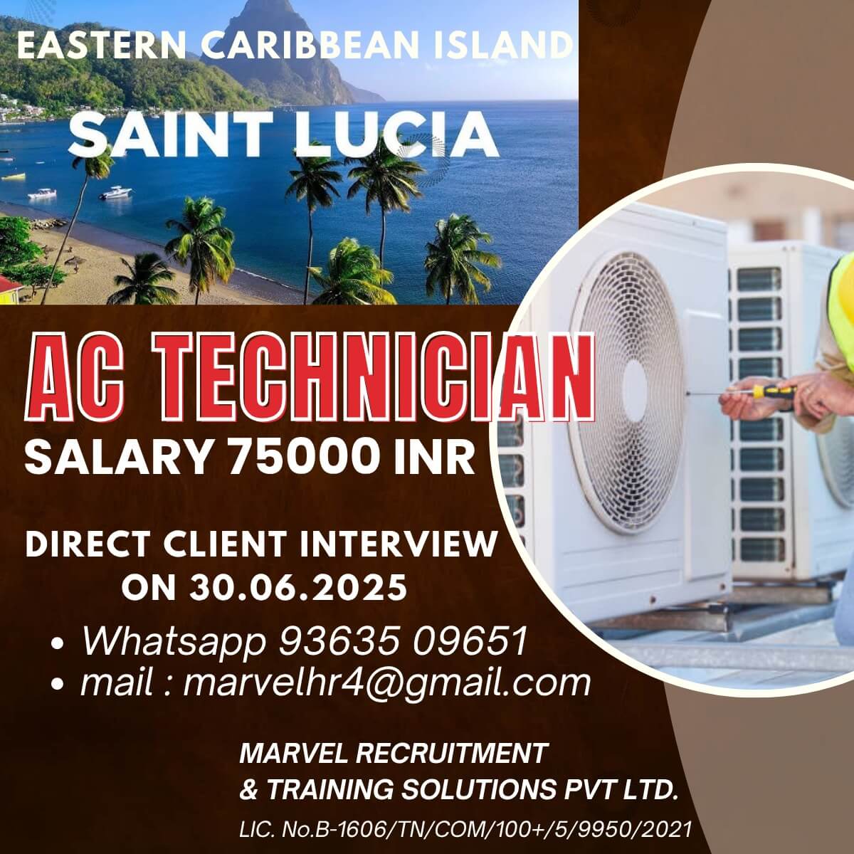 AC TECHNICIAN JOB IN ST.LUCIA