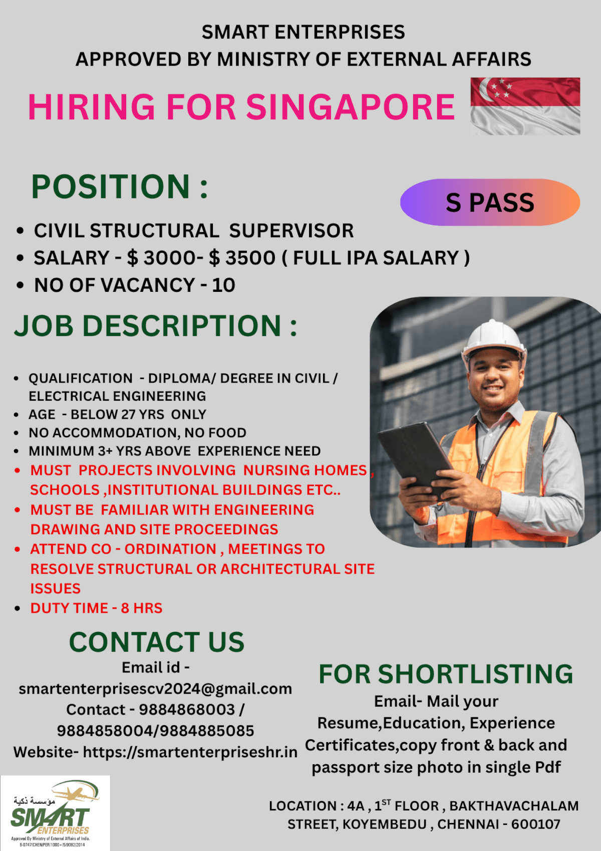 URGENT REQUIREMENT FOR SINGAPORE