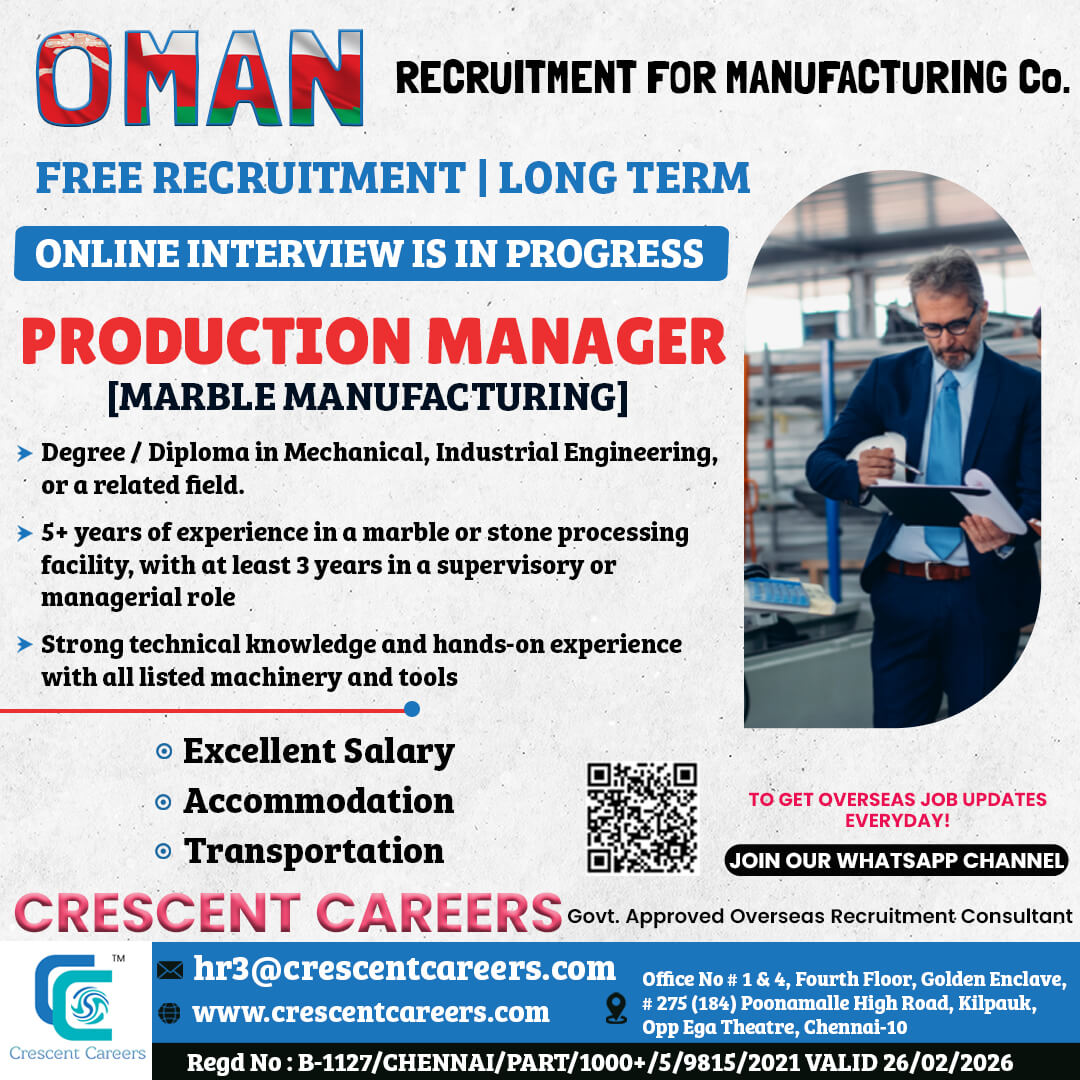 PRODUCTION MANAGER [Marble Manufacturing]
