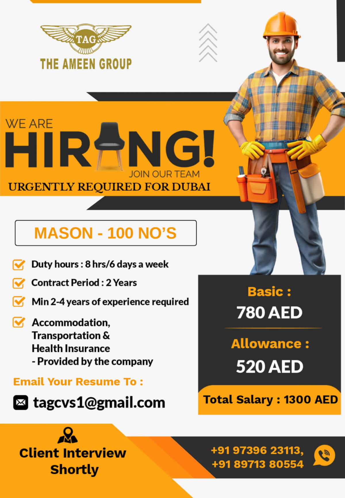 Hiring Now: Masons for UAE – Apply Today!