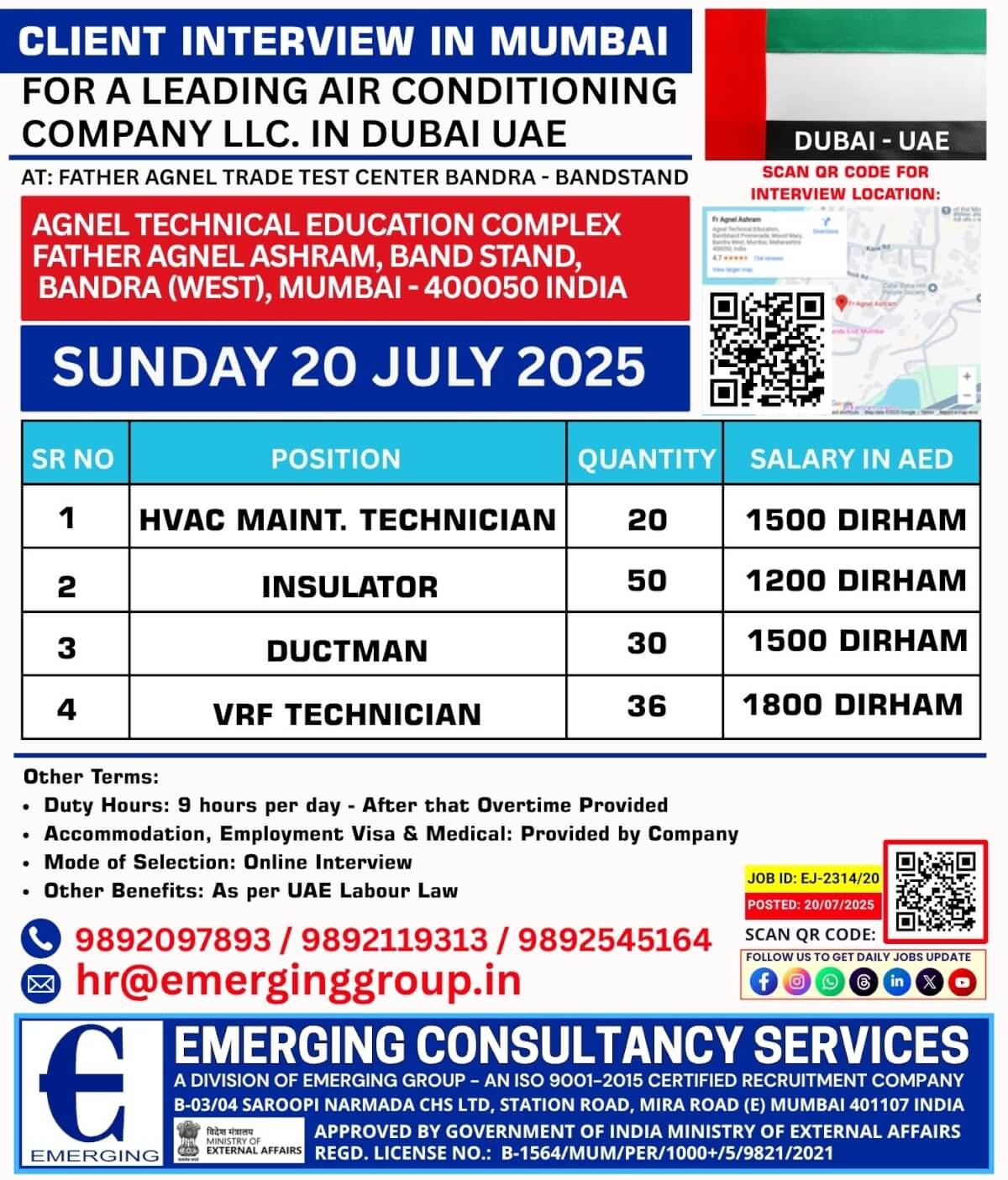 URGENT HIRING FOR DUBAI (UAE) – WALK-IN INTERVIEW IN MUMBAI