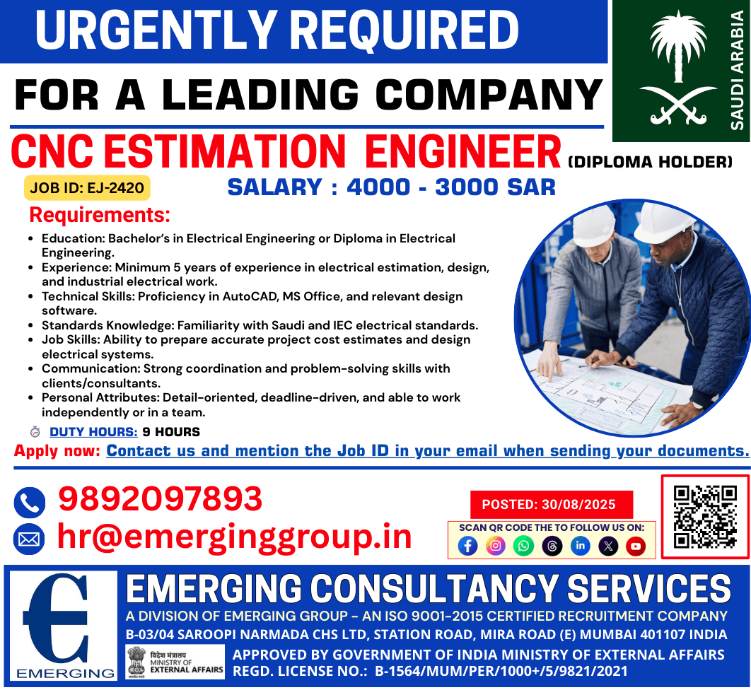 Urgently Required CNC Estimation Engineer Urgently Required CNC Estimation Engineer
