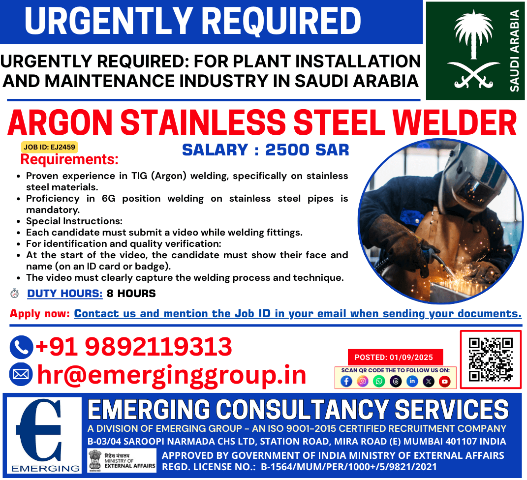 Urgently Required Argon Stainless Steel Welder Urgently Required Argon Stainless Steel Welder