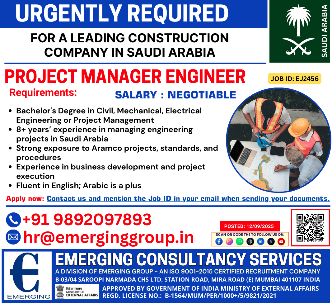 Urgently Required – Project Manager Engineer