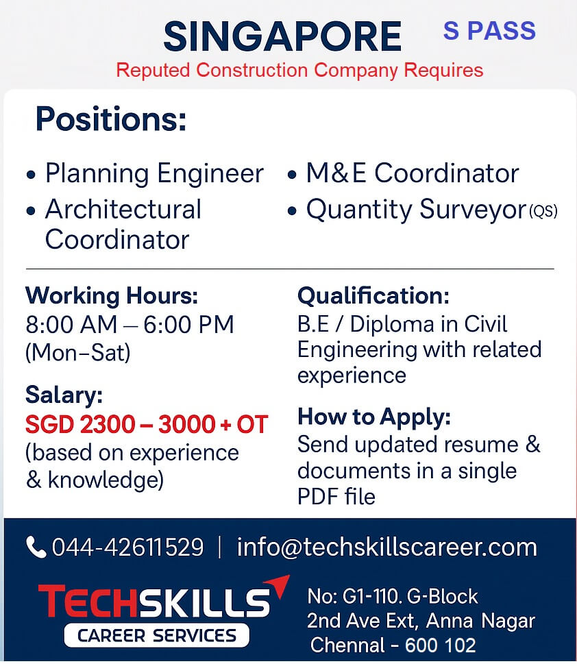 Singapore- Urgent requirments : Civil- Planning Engineer Singapore- Urgent requirments : Civil- Planning Engineer