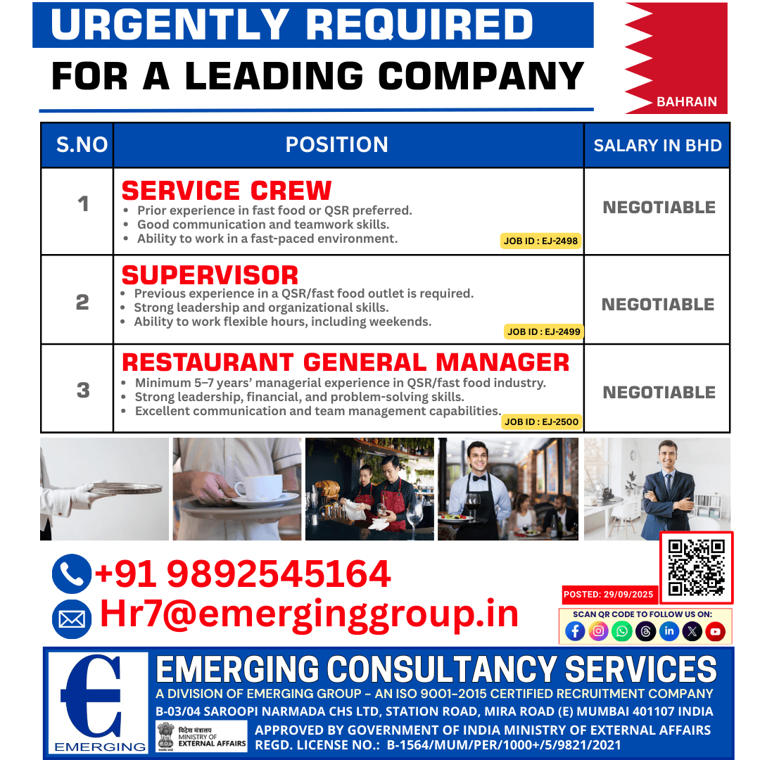URGENT VACANCIES – FAST FOOD/QSR INDUSTRY URGENT VACANCIES – FAST FOOD/QSR INDUSTRY