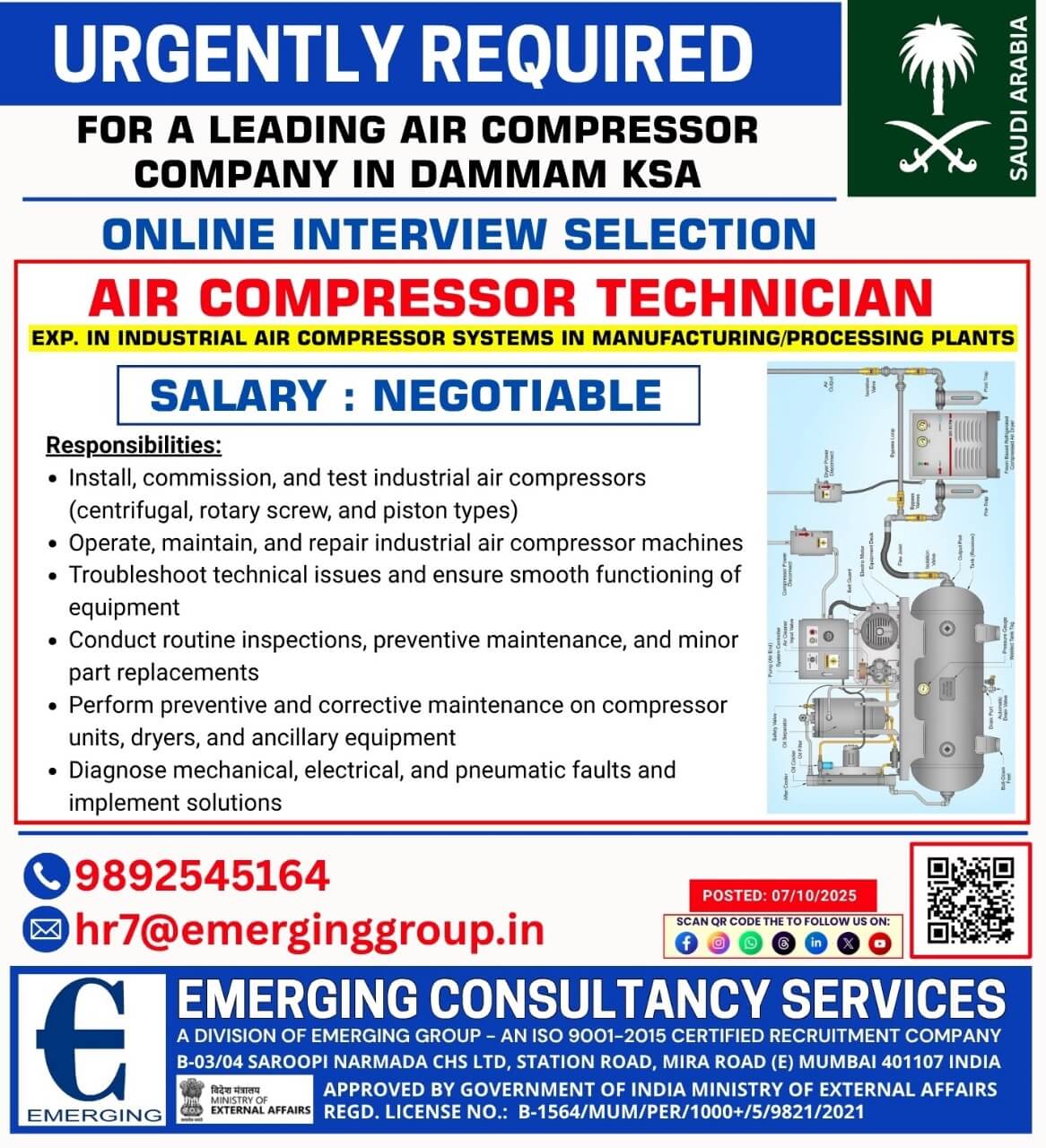 URGENTLY REQUIRED FOR A LEADING AIR COMPRESSOR COMPANY IN DAMMAM KSA URGENTLY REQUIRED FOR A LEADING AIR COMPRESSOR COMPANY IN DAMMAM KSA