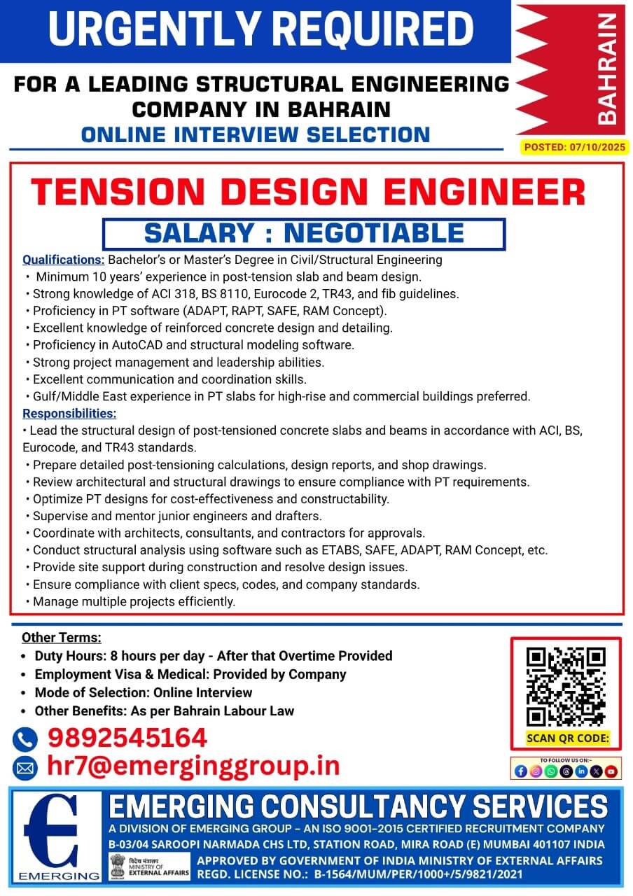 URGENTLY REQUIRED FOR A LEADING STRUCTURAL ENGINEERING COMPANY IN BAHRAIN URGENTLY REQUIRED FOR A LEADING STRUCTURAL ENGINEERING COMPANY IN BAHRAIN