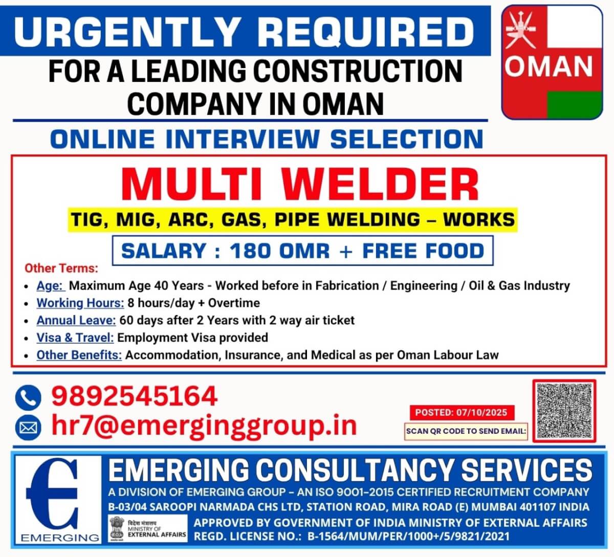 URGENTLY REQUIRED FOR A LEADING CONSTRUCTION COMPANY IN OMAN URGENTLY REQUIRED FOR A LEADING CONSTRUCTION COMPANY IN OMAN