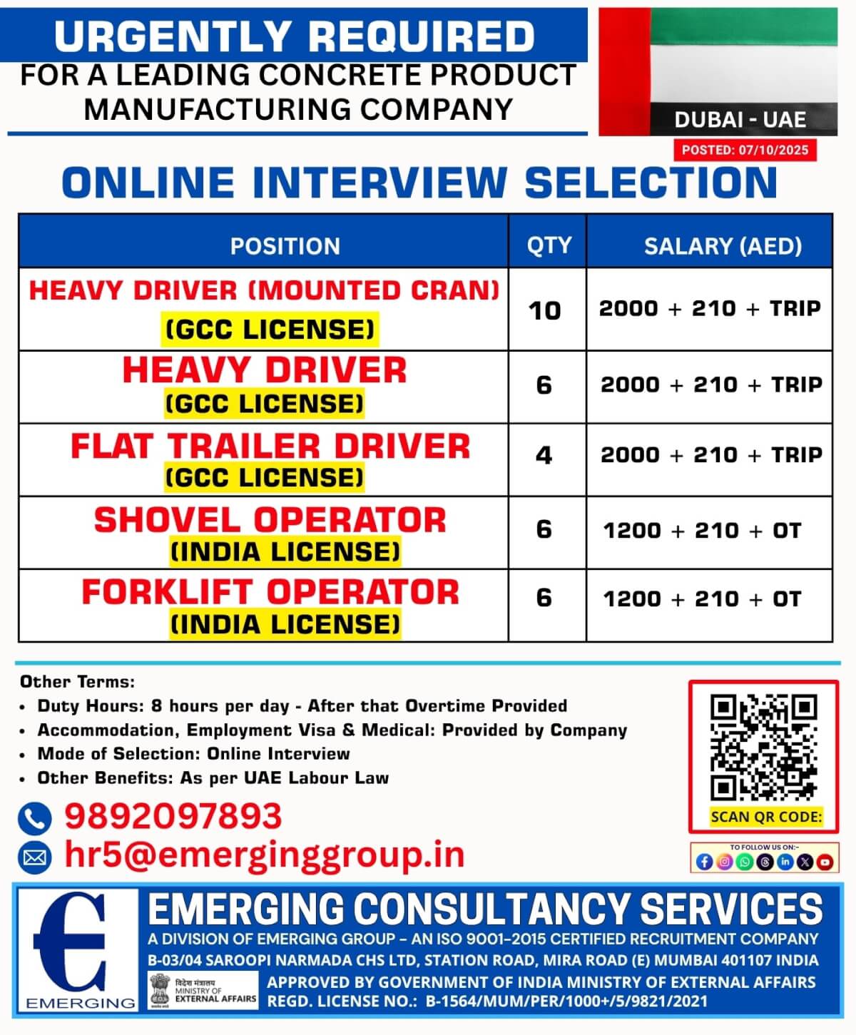 Multiple Positions – Heavy Driver (Mounted Cran), Heavy Driver, Flat Trailer Driver, Shovel Operator, Forklift Operator Multiple Positions – Heavy Driver (Mounted Cran), Heavy Driver, Flat Trailer Driver, Shovel Operator, Forklift Operator
