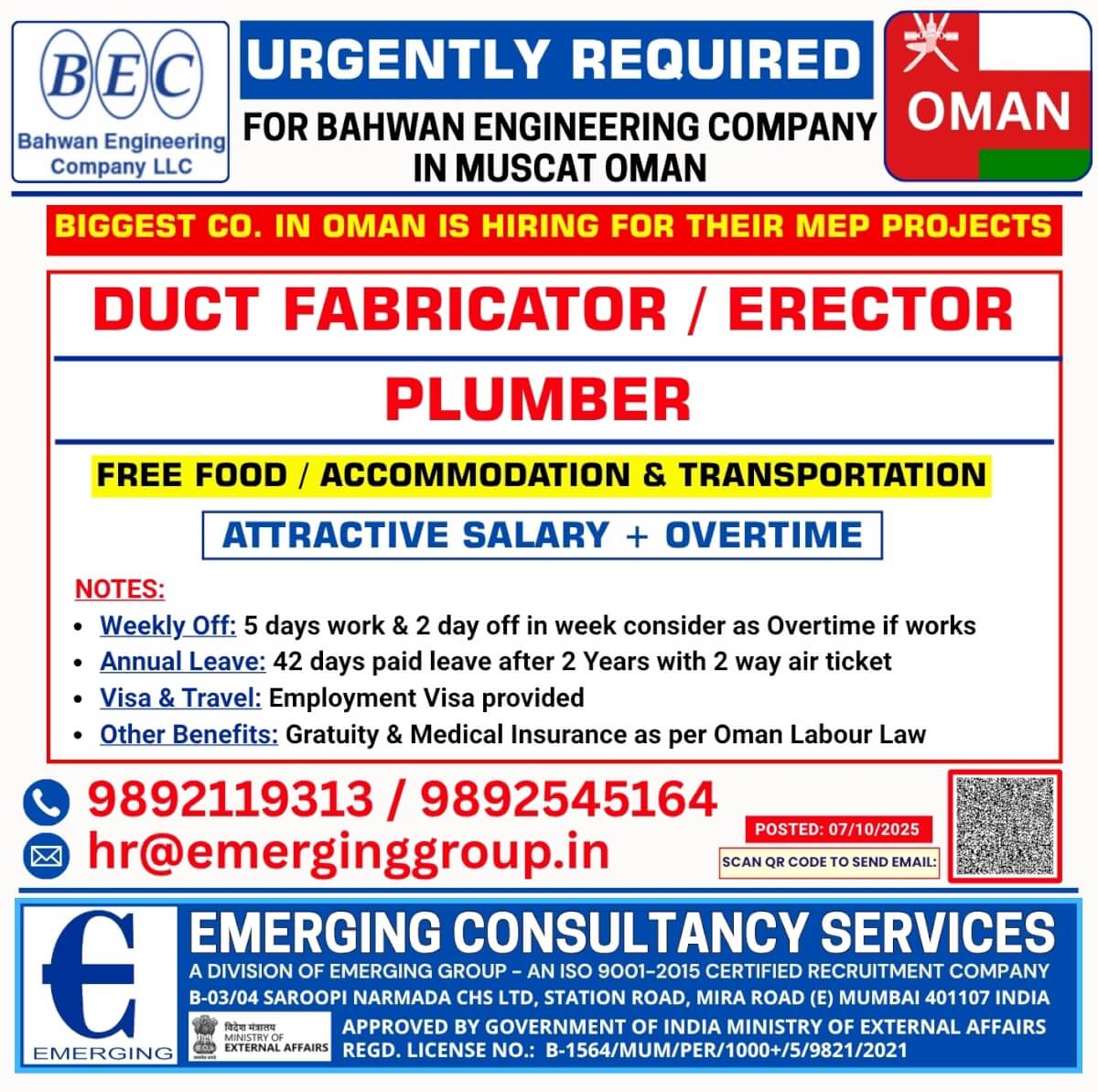 Multiple Positions – Duct Fabricator / Erector, Plumber Multiple Positions – Duct Fabricator / Erector, Plumber