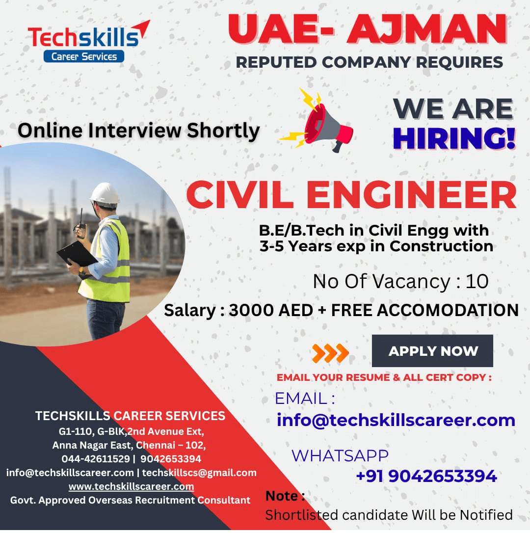UAE - AJMAN | REPUTED COMPANY REQUIRES - CIVIL ENGINEERS UAE - AJMAN | REPUTED COMPANY REQUIRES - CIVIL ENGINEERS