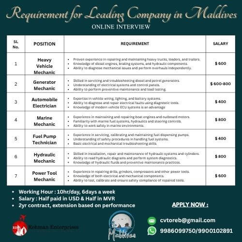 REQUIREMENT FOR LEADING COMPANY IN MALDIVES-ONLINE INTERVIEW REQUIREMENT FOR LEADING COMPANY IN MALDIVES-ONLINE INTERVIEW