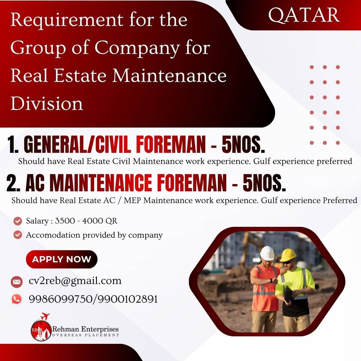 REQUIREMENT FOR THE GROUP OF COMPANY FOR REAL ESTATE MAINTENANCE DIVISION IN QATAR REQUIREMENT FOR THE GROUP OF COMPANY FOR REAL ESTATE MAINTENANCE DIVISION IN QATAR