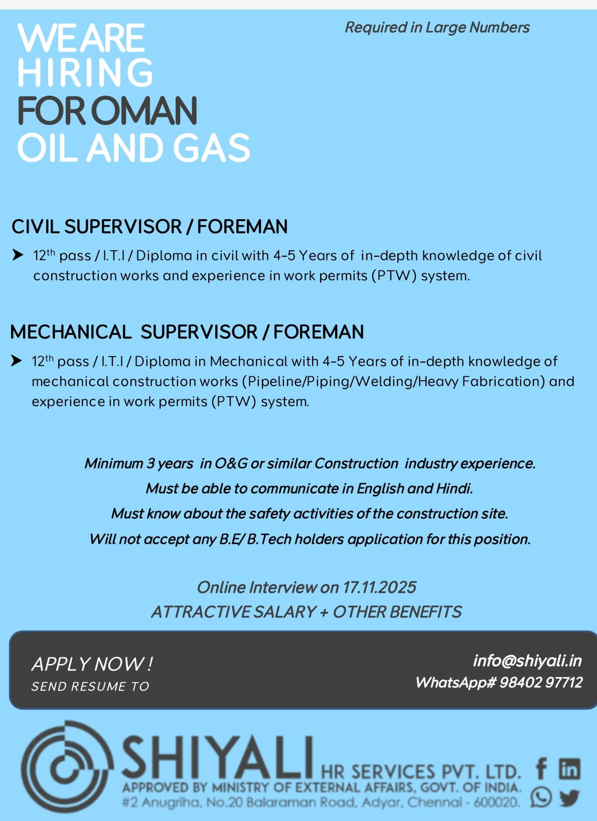 MECHANICAL AND CIVIL SUPERVISOR