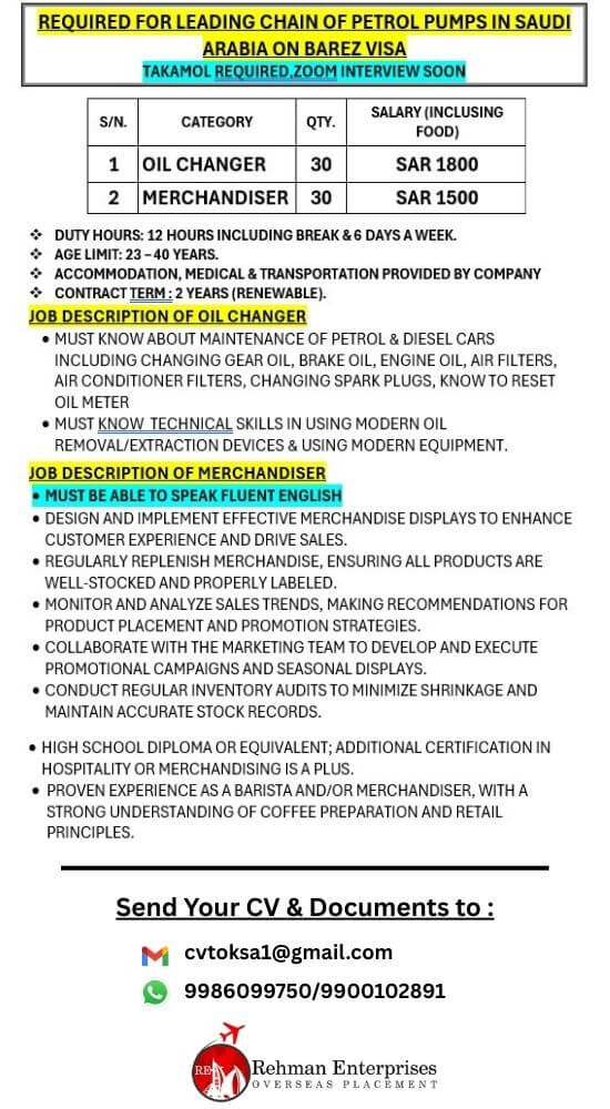 REQUIRED FOR LEADING CHAIN OF PETROL PUMPS IN SAUDI ARABIA REQUIRED FOR LEADING CHAIN OF PETROL PUMPS IN SAUDI ARABIA