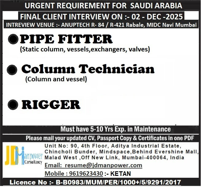 Urgent Requirement For Saudi Arabia Urgent Requirement For Saudi Arabia