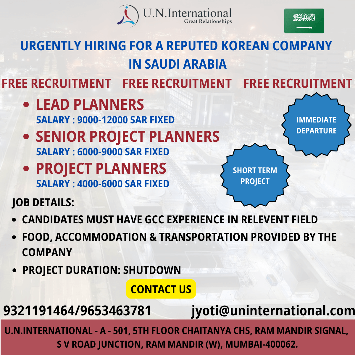 ? We Are Hiring – Shutdown Project (Free Recruitment) Looking for talented and experienced Lead Planner, Senior Project Planner & Project Planner for a reputed company in Saudi Arabia. If you have strong planning experience in shutdown/turnaround proj ? We Are Hiring – Shutdown Project (Free Recruitment) Looking for talented and experienced Lead Planner, Senior Project Planner & Project Planner for a reputed company in Saudi Arabia. If you have strong planning experience in shutdown/turnaround proj