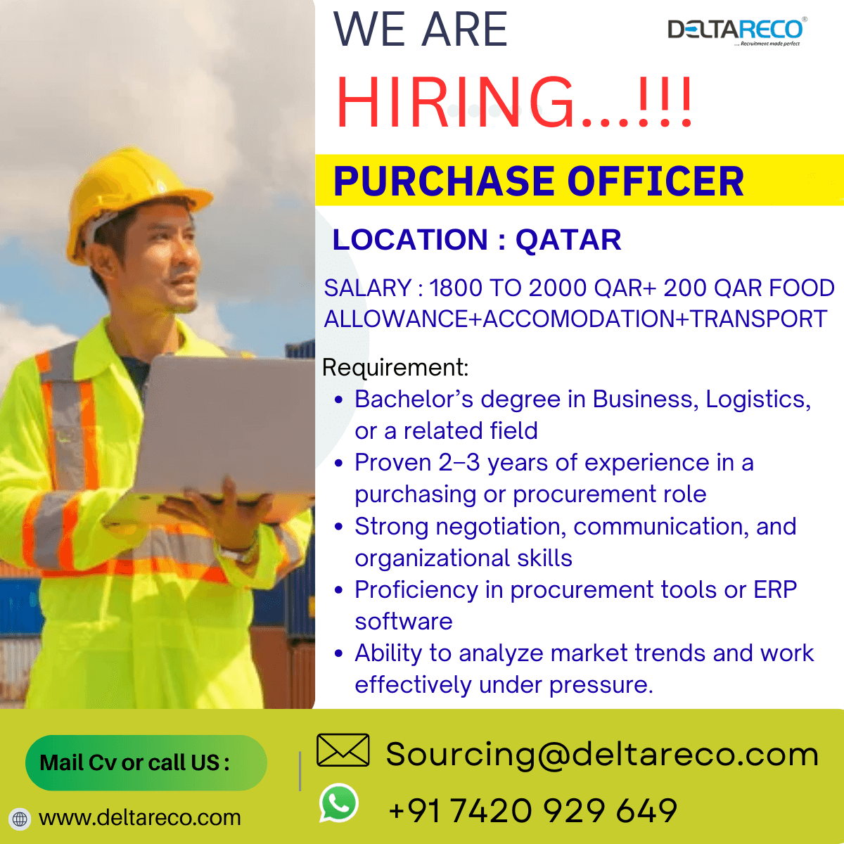 Hiring Purchase officer For Qatar Hiring Purchase officer For Qatar