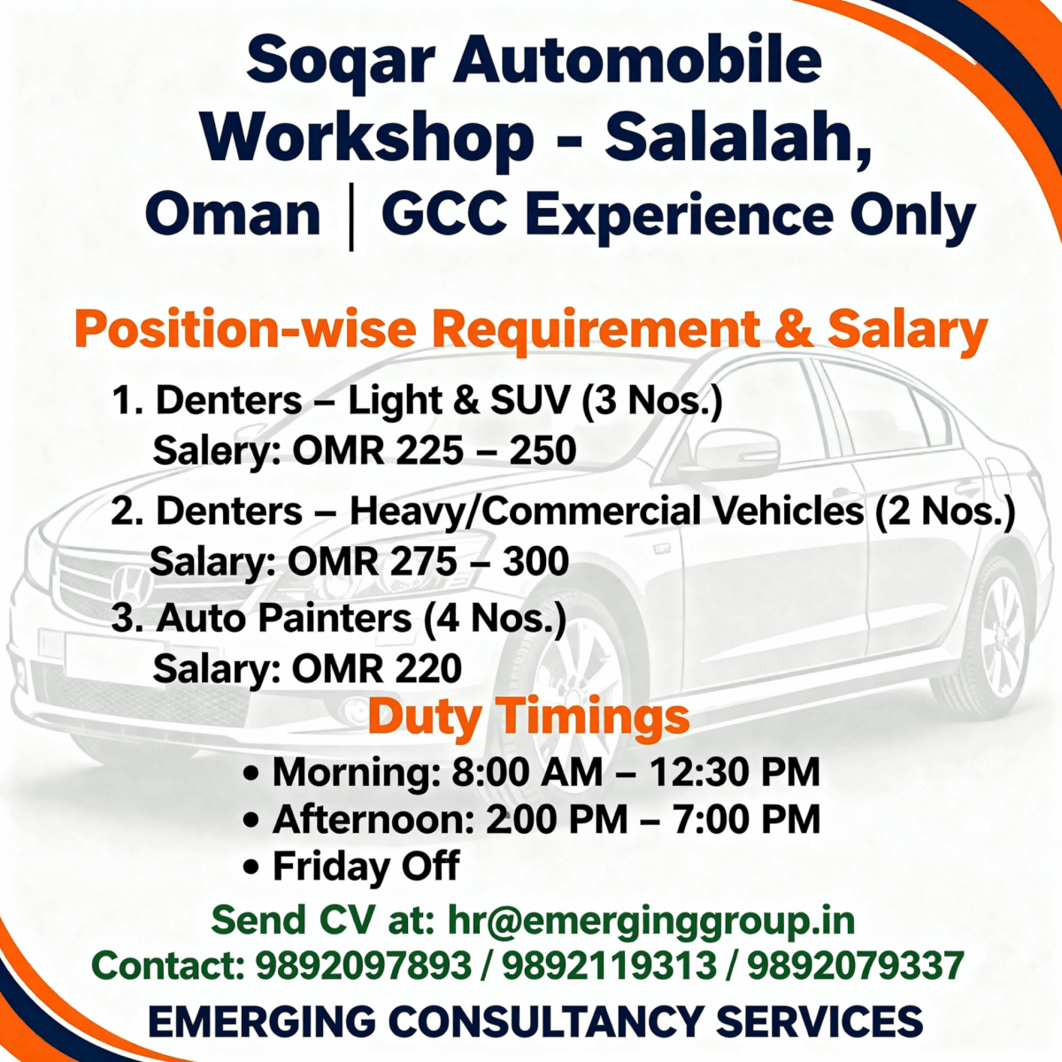 Oman - Denter & Auto Painter Required Oman - Denter & Auto Painter Required