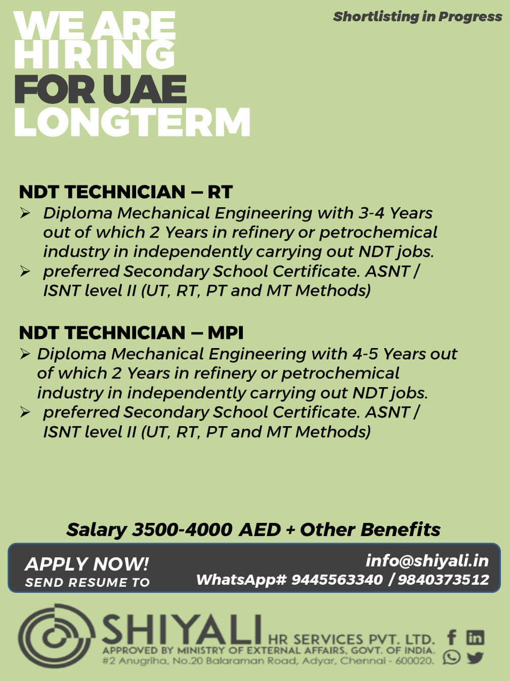 NDT TECHNICIANS RT & MPI