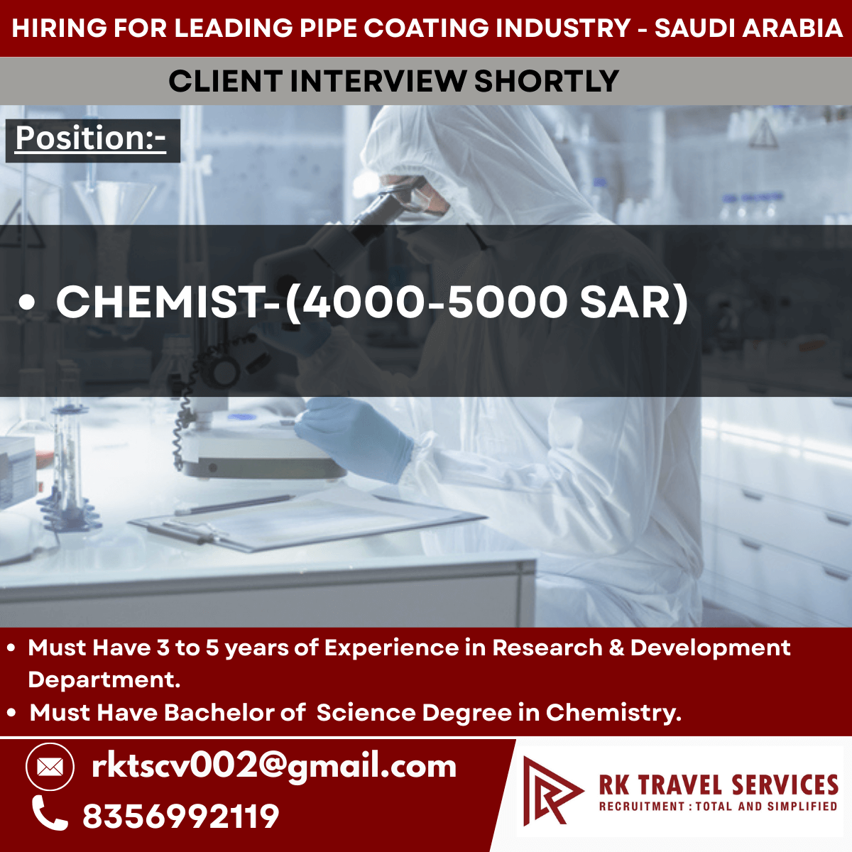 HIRING FOR LEADING PIPE COATING INDUSTRY - SAUDI ARABIA