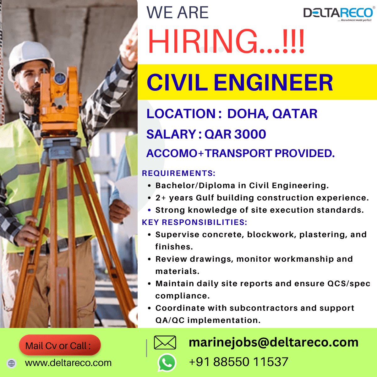 Hiring Civil Engineer for Doha Qatar Hiring Civil Engineer for Doha Qatar