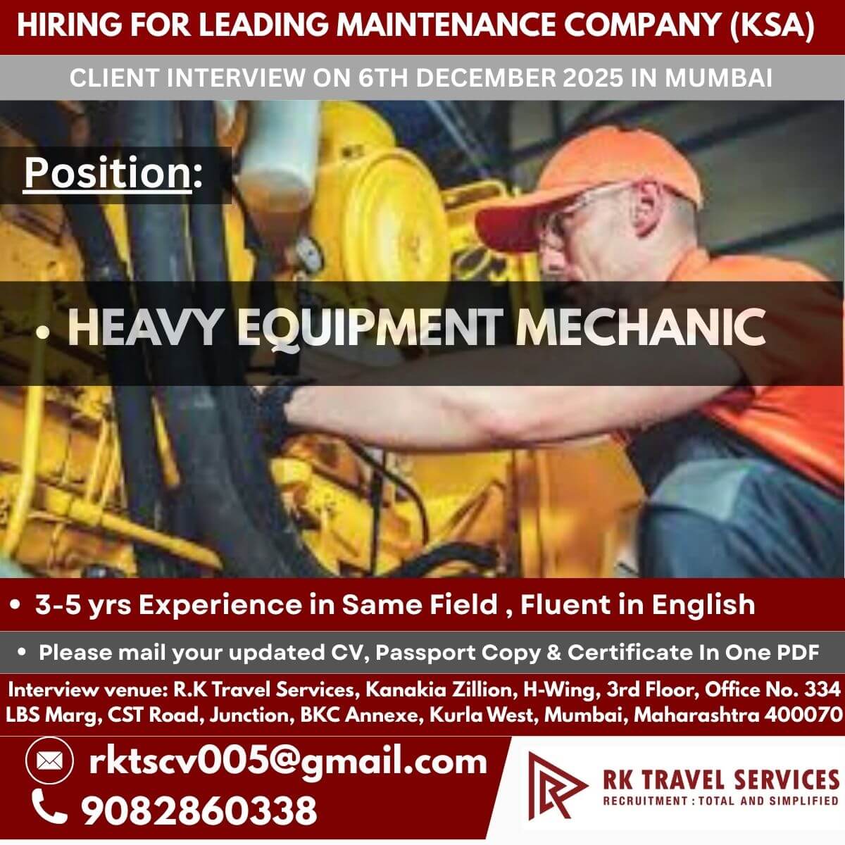 HIRING FOR LEADING MAINTENANCE COMPANY (KSA) CLIENT INTERVIEW ON 6TH DECEMBER 2025 IN MUMBAI HIRING FOR LEADING MAINTENANCE COMPANY (KSA) CLIENT INTERVIEW ON 6TH DECEMBER 2025 IN MUMBAI