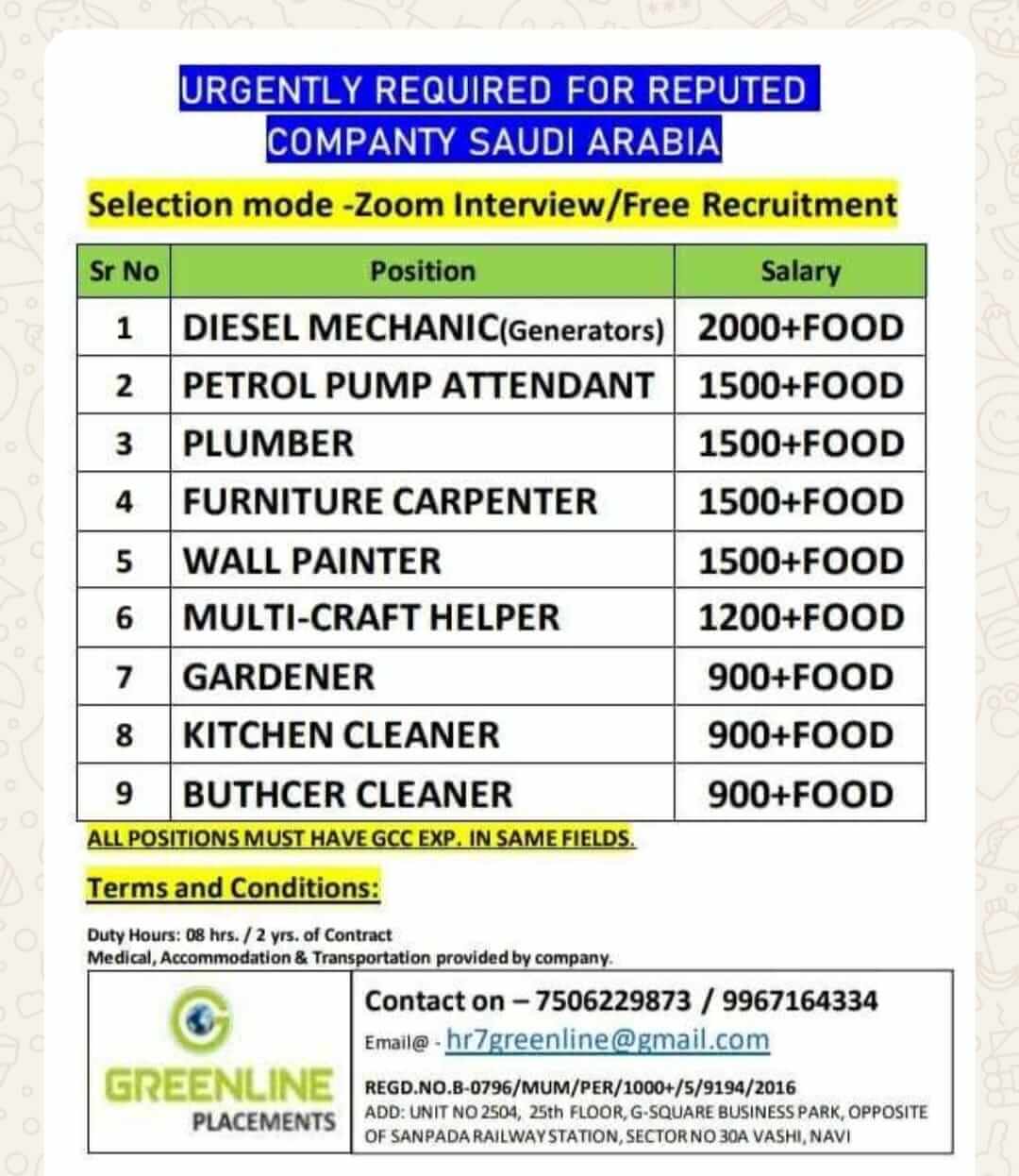 URGENTLY REQUIRED FOR REPUTED CO. KSA