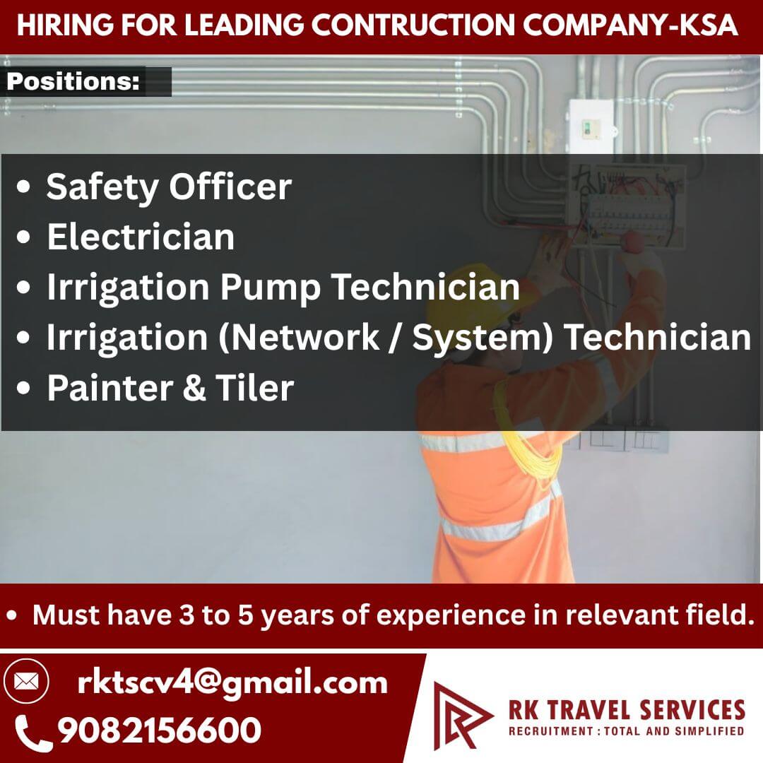 Hiring for leading construction company -ksa Hiring for leading construction company -ksa