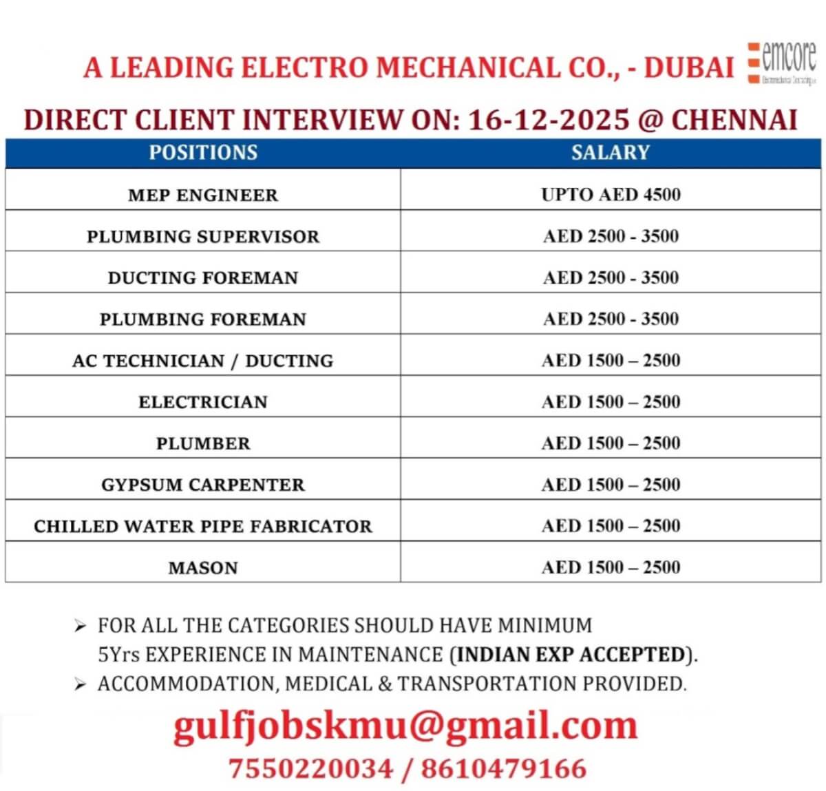 REQUIREMENT FOR DUBAI