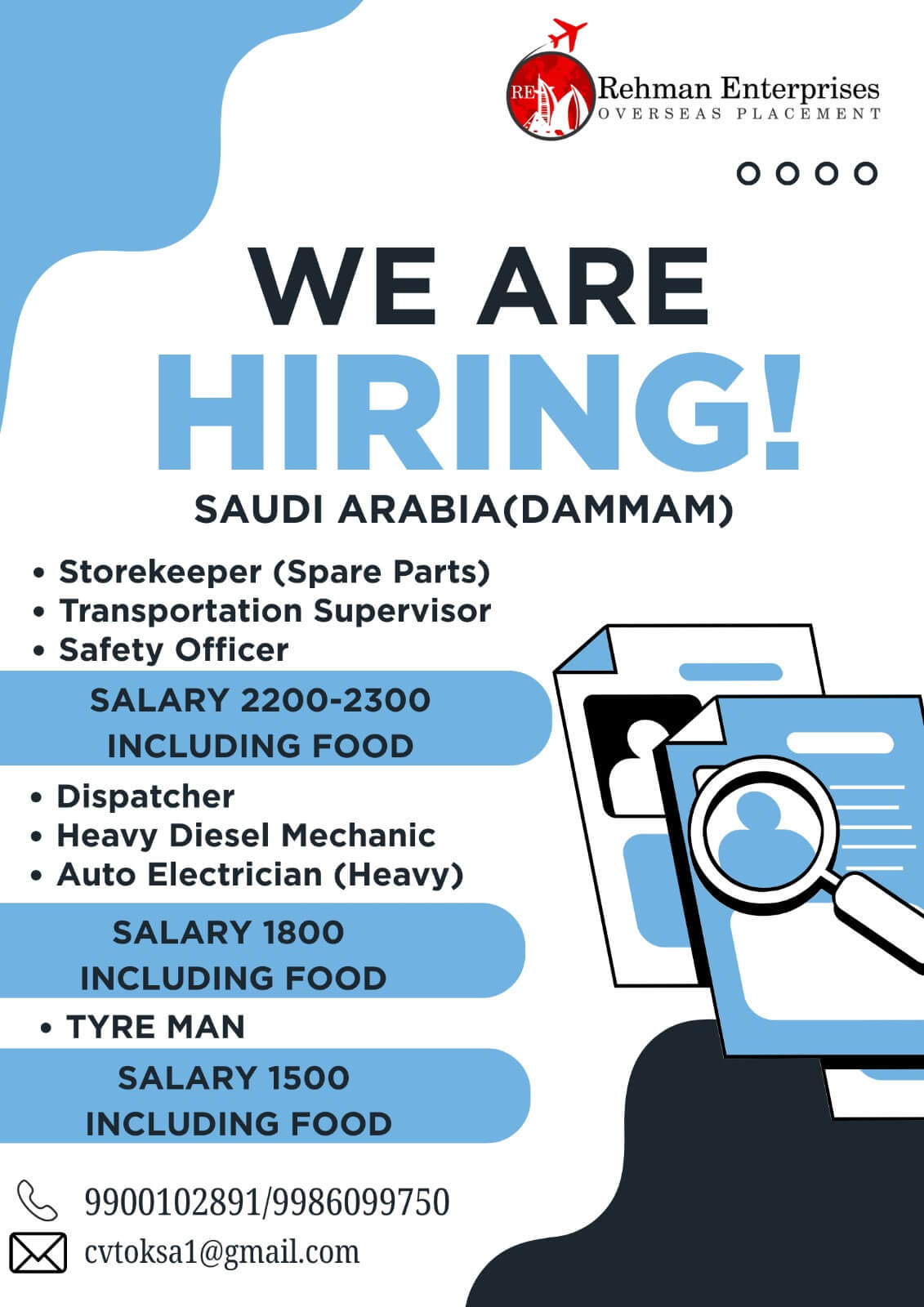 HIRING FOR SAUDI ARABIA(DAMMAM)