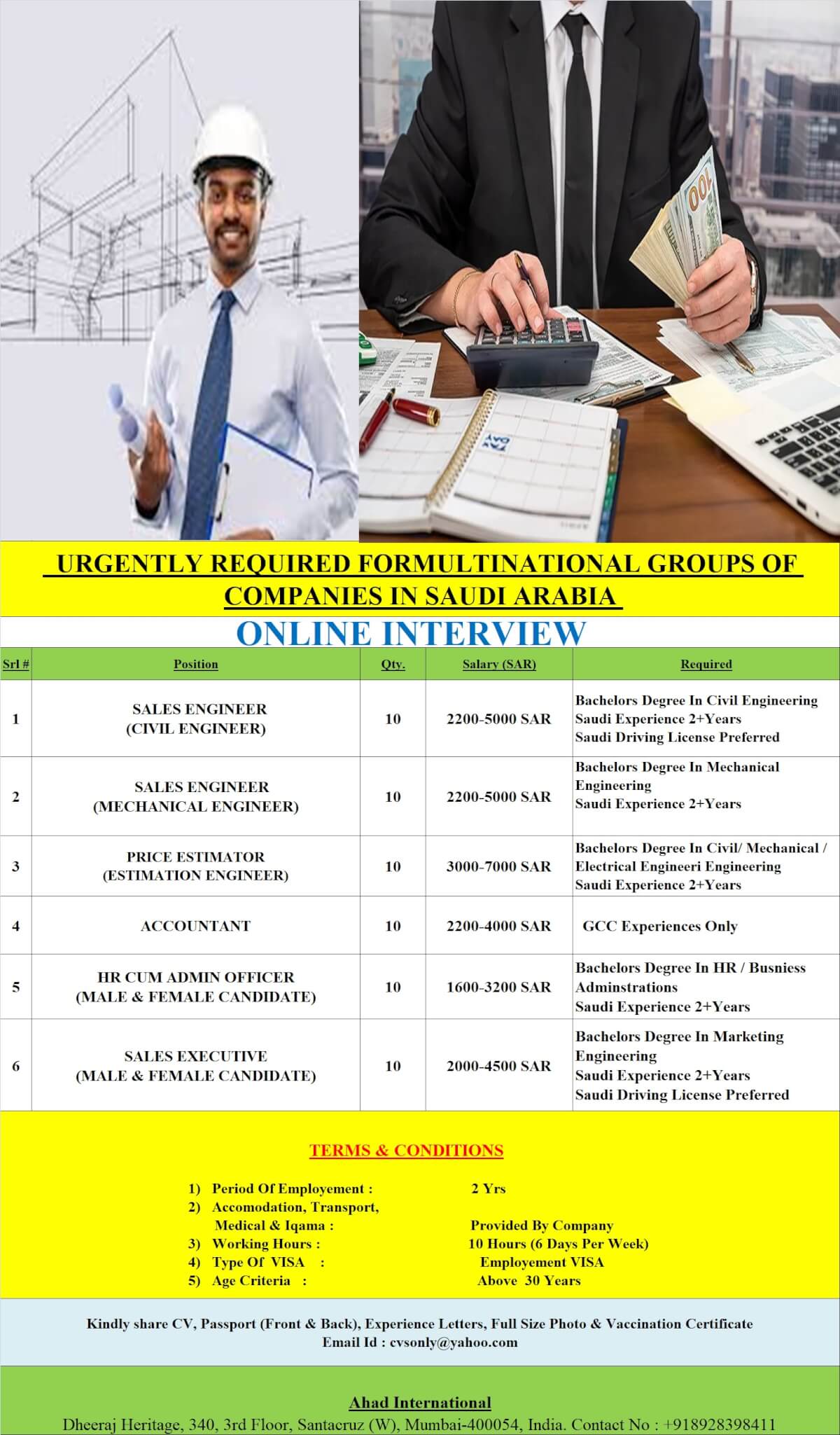 URGENTLY REQUIRED FOR MULTINATIONAL GRUOPS OF COMPANIES IN K.S.A. URGENTLY REQUIRED FOR MULTINATIONAL GRUOPS OF COMPANIES IN K.S.A.