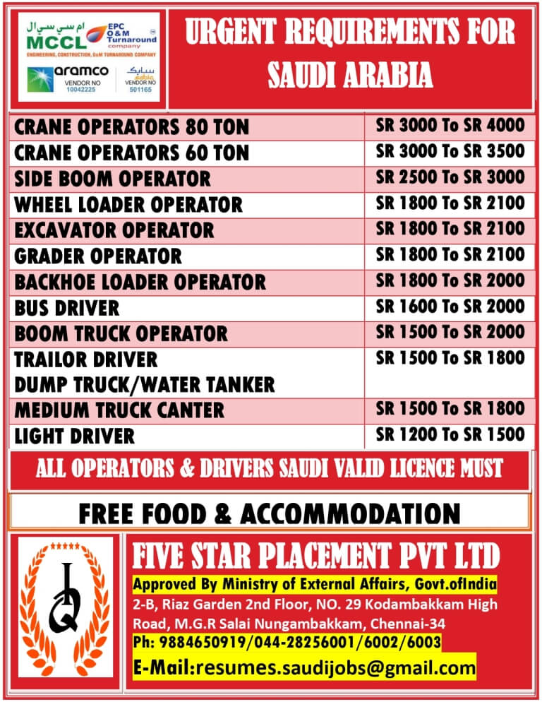 URGENT REQUIREMENT FOR SAUDI ARABIA URGENT REQUIREMENT FOR SAUDI ARABIA