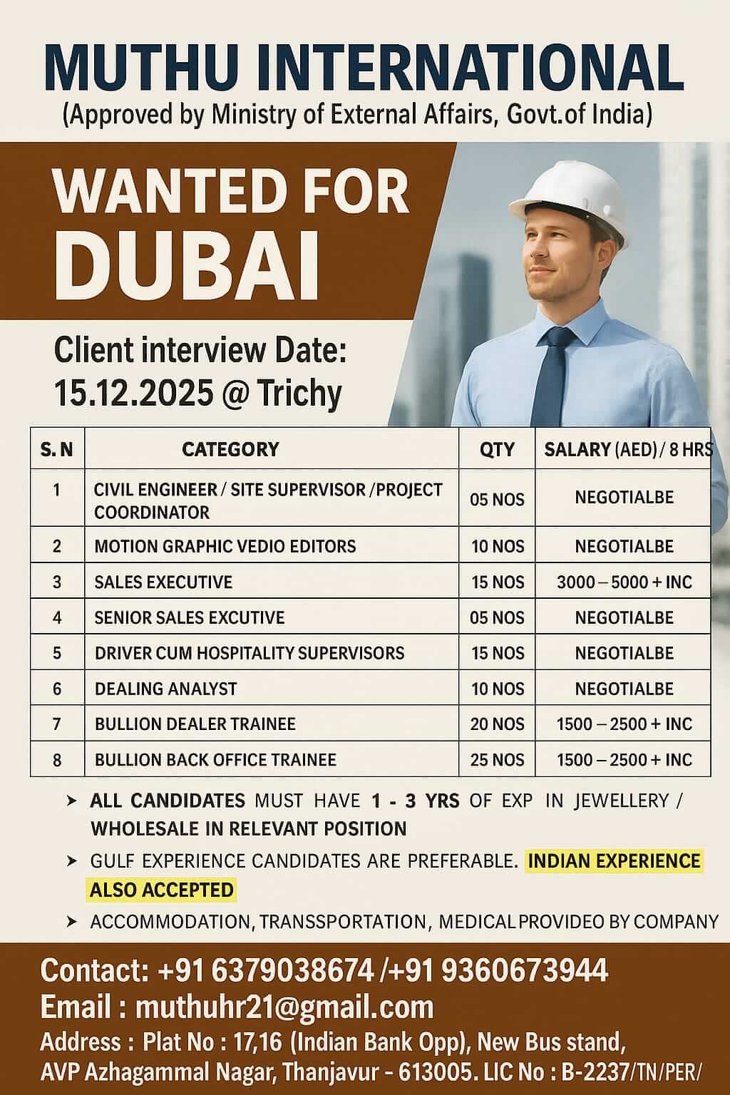 WANTED FOR DUBAI