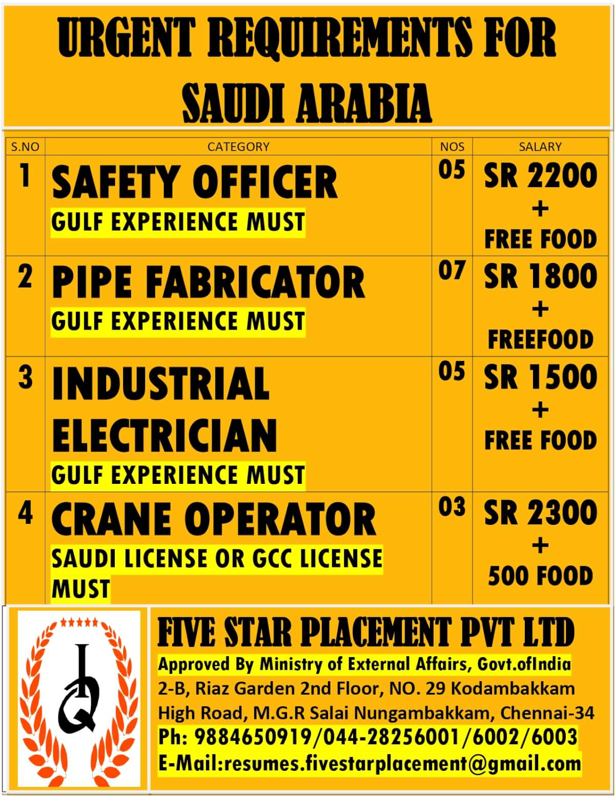 URGENT REQUIREMENT FOR SAUDI ARABIA URGENT REQUIREMENT FOR SAUDI ARABIA