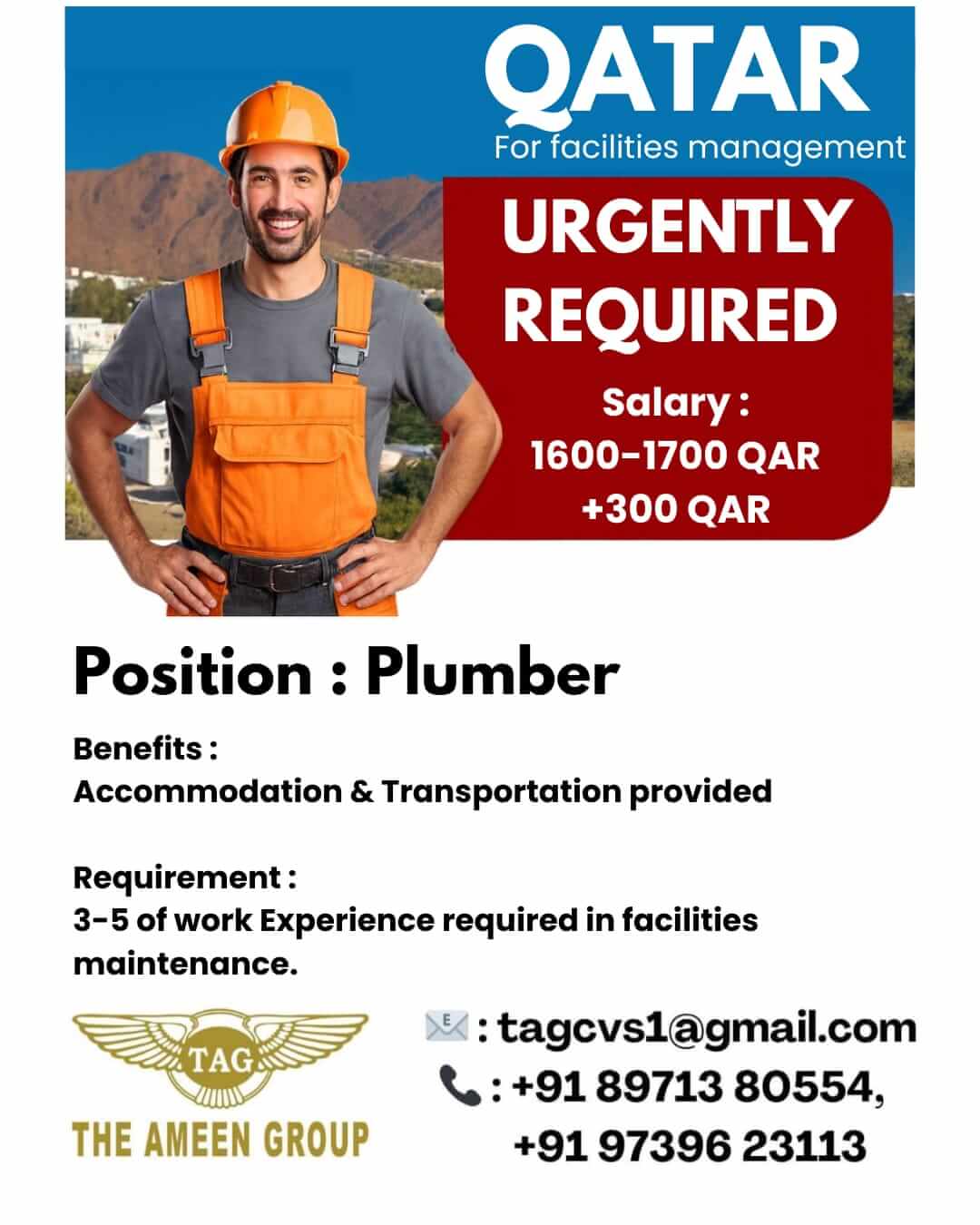 Urgently Required – Plumber – Qatar